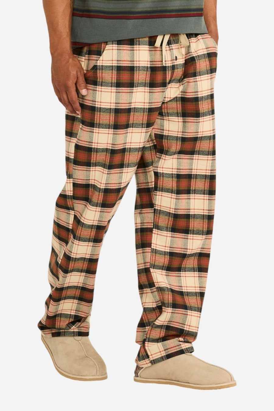 Pendleton Plaid Flannel Pajama Pant in Tan, Black & Brick – side view