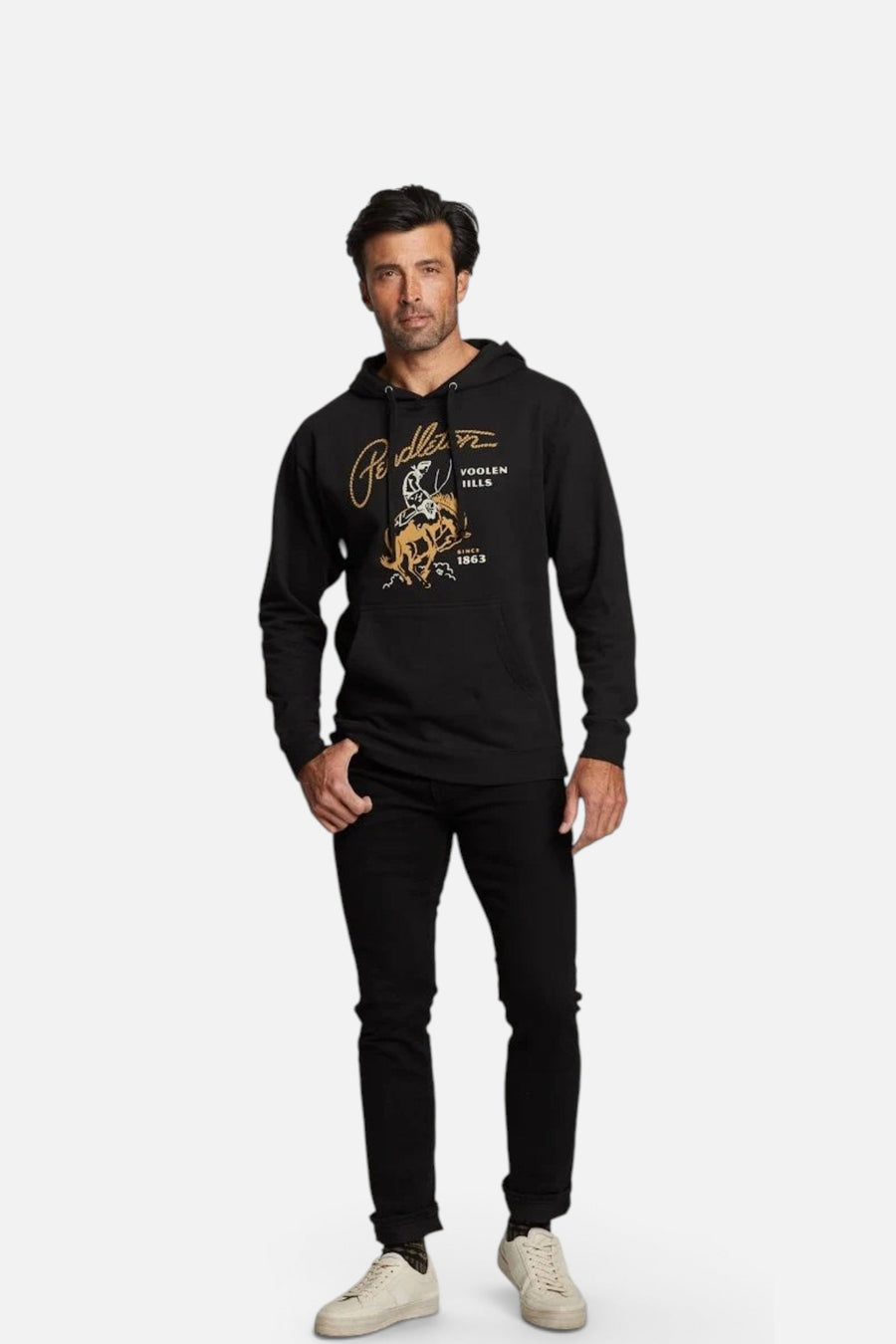 Pendleton Rodeo Hoodie in Black & Red – front view