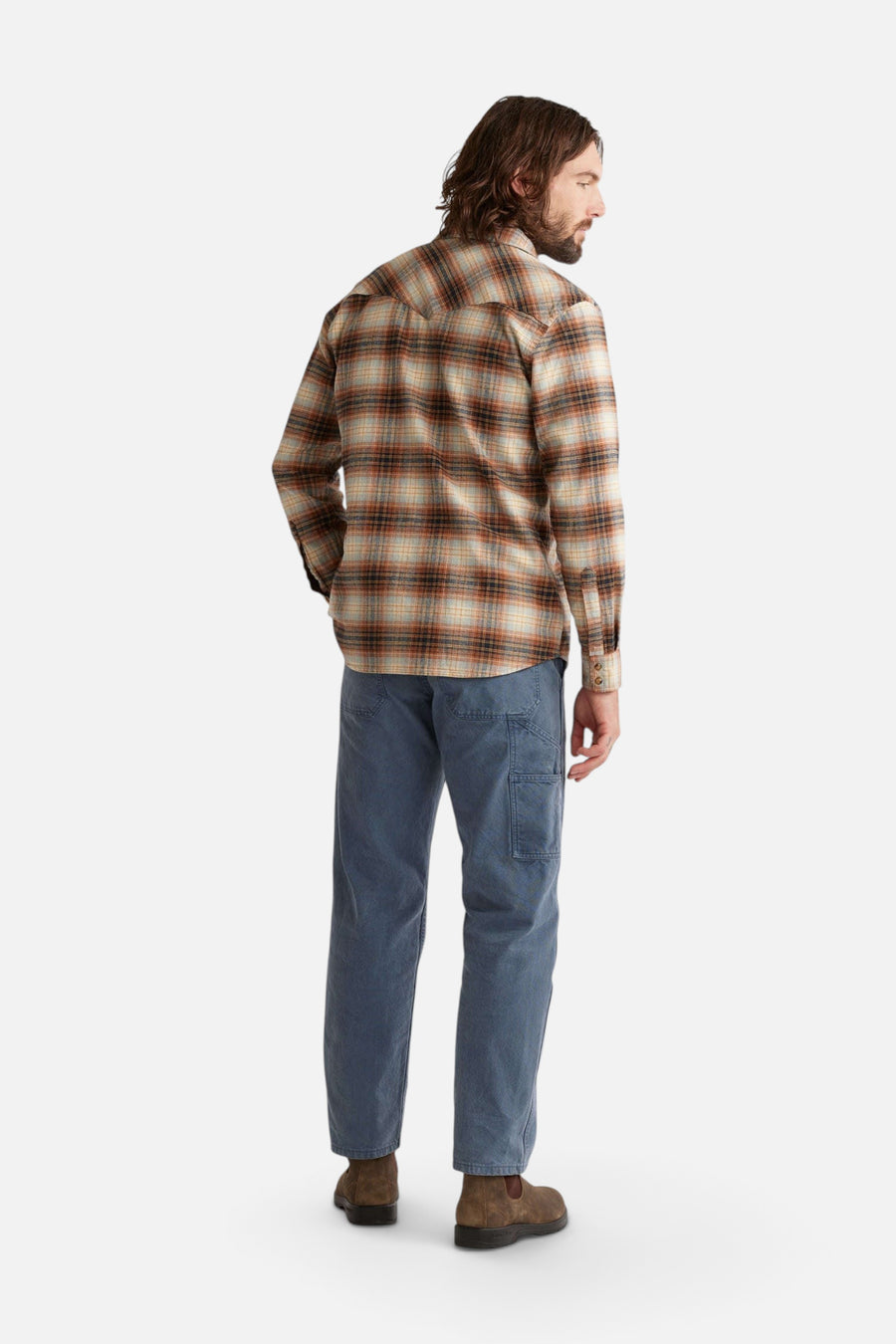 Pendleton Wyatt Shirt in Ochre Navy Gold Plaid – back view