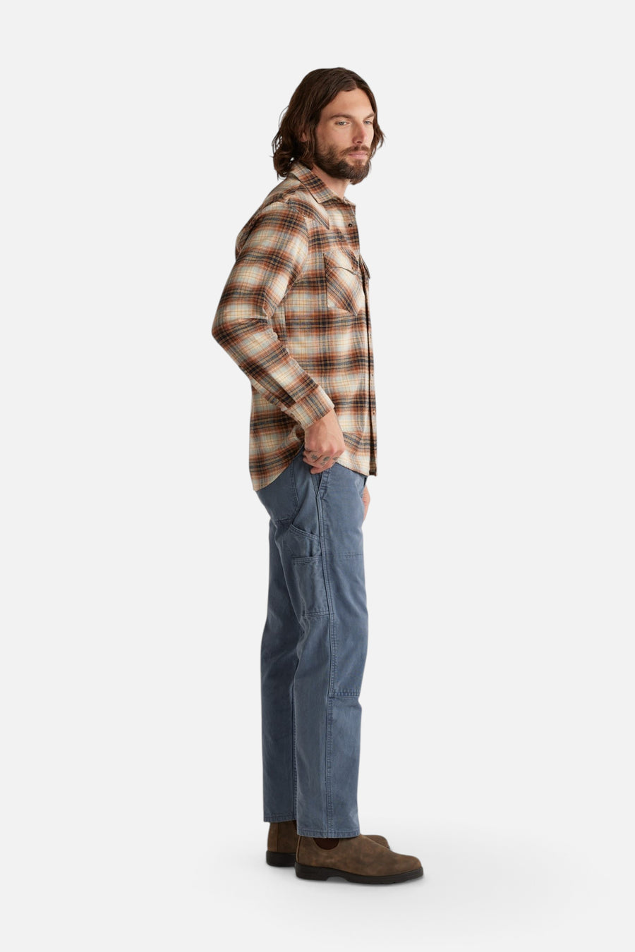 Pendleton Wyatt Shirt in Ochre Navy Gold Plaid – side view