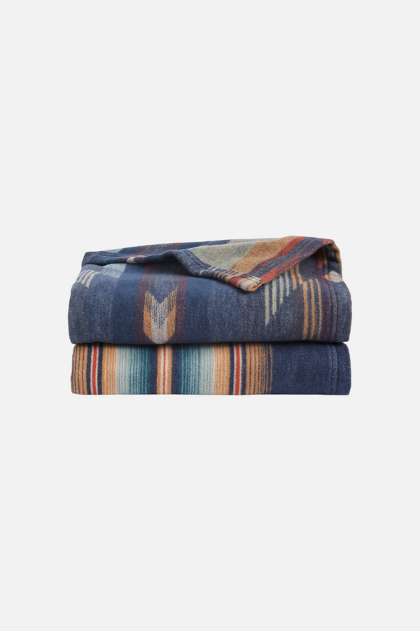 Pendleton Wyeth Falls Stripe Organic Cotton Throw Gift Pack in Denim