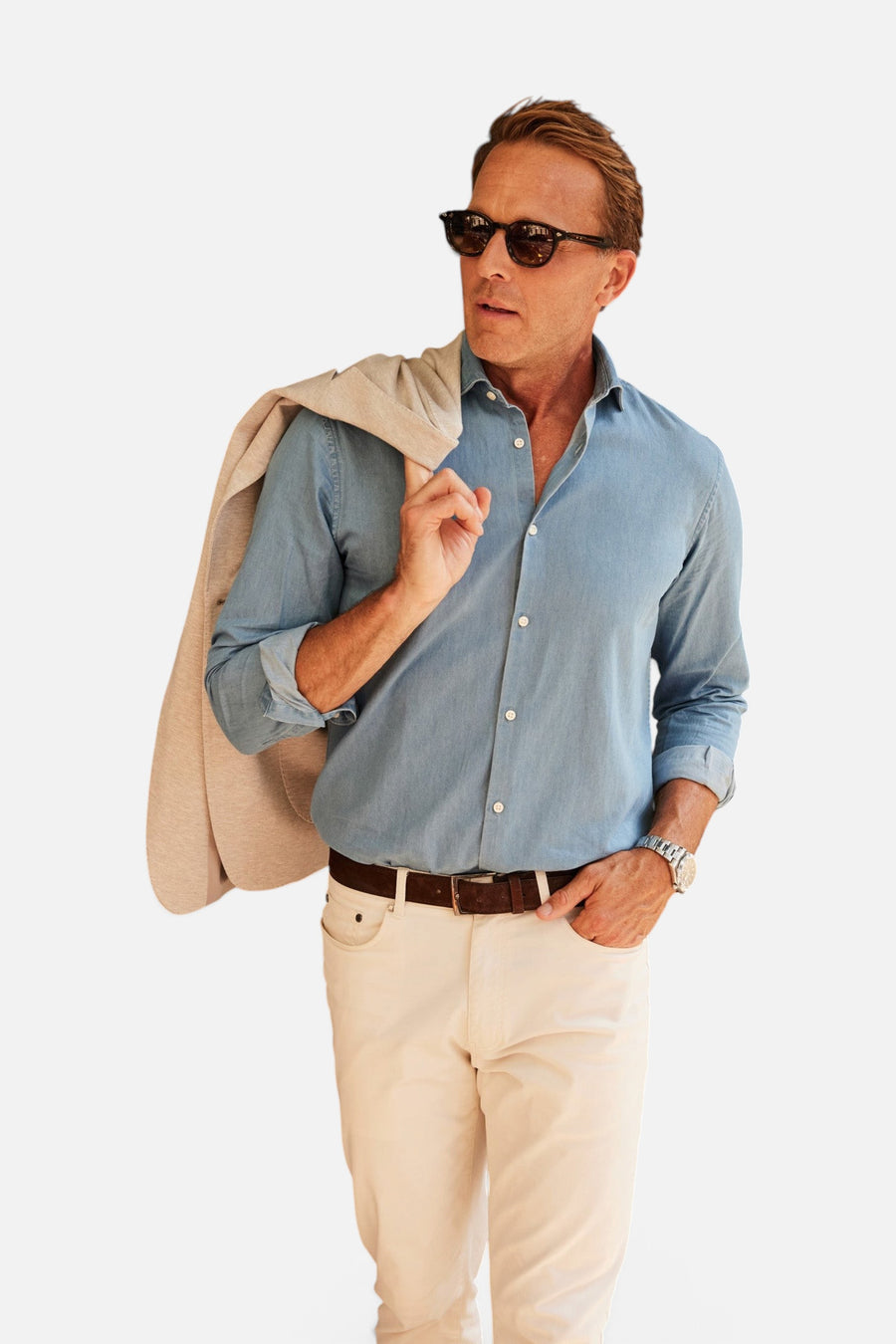 Perfect Chambray Shirt in Light Blue Wash – back view