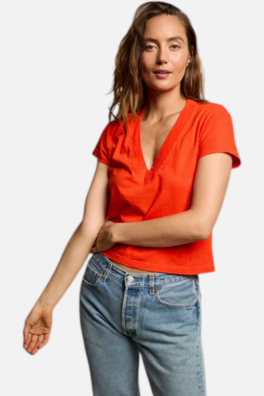 Perfect White Tee Alanis V Neck Tee in Tomato – back view