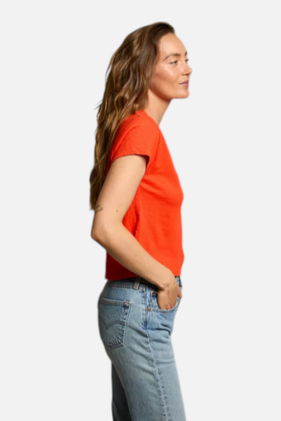 Perfect White Tee Alanis V Neck Tee in Tomato – side view