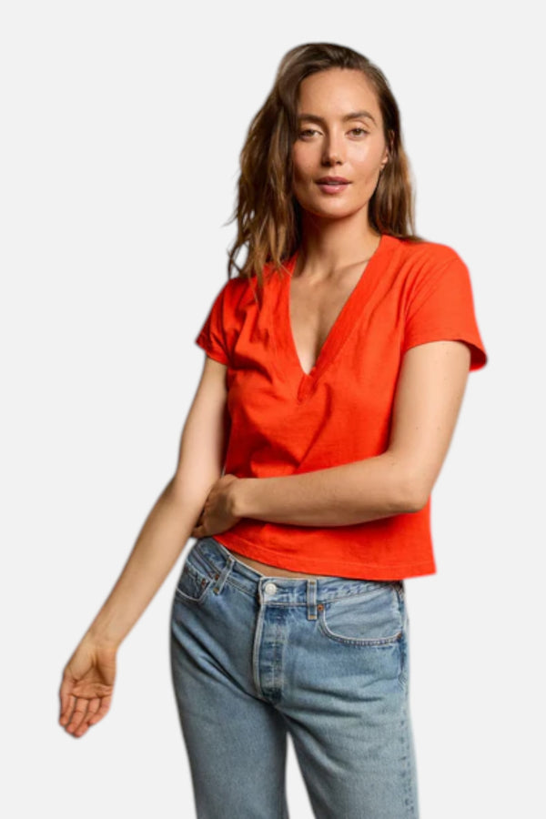 Perfect White Tee Alanis V Neck Tee in Tomato