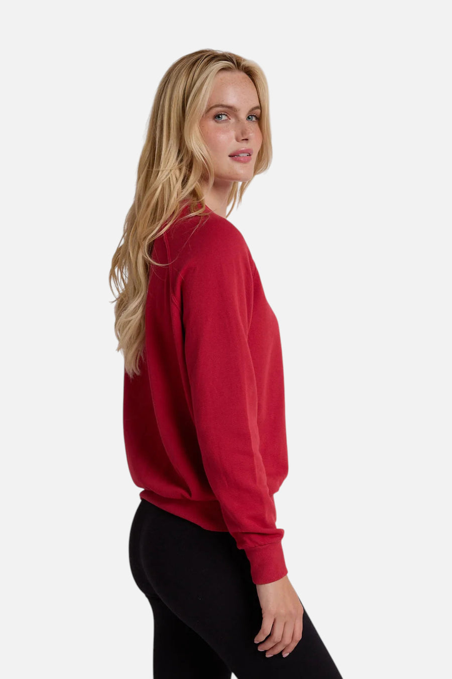 Perfect White Tee Alexi French Terry Sweatshirt in True Red – side view