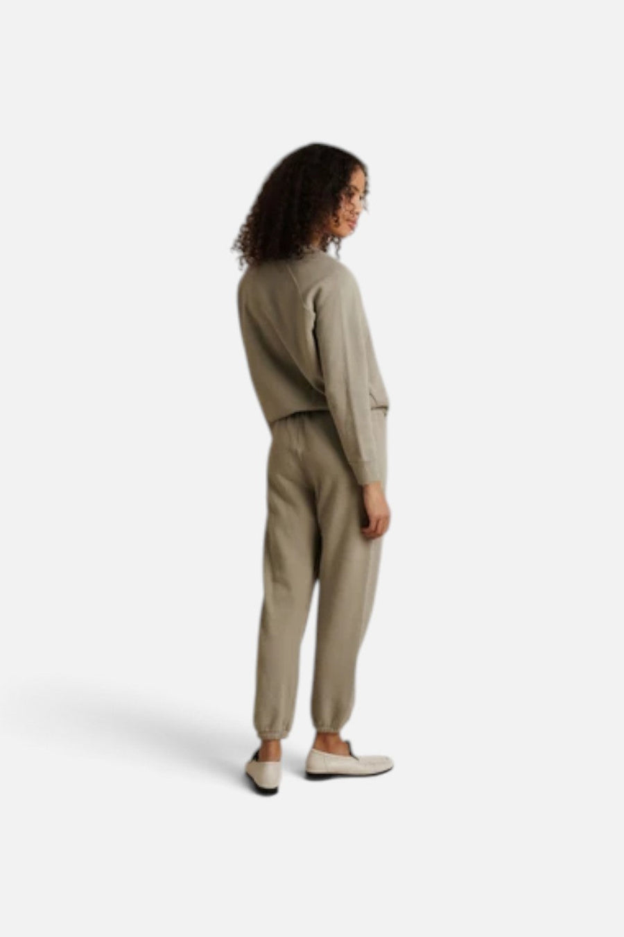 Perfect White Tee Alexi Speckled Terry Sweatshirt in Dark Olive – detail
