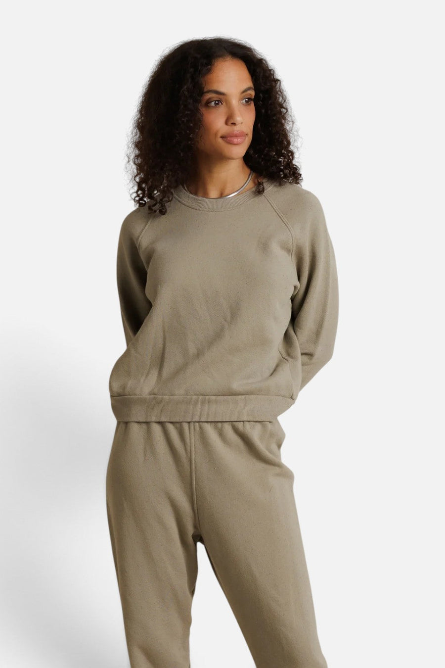 Perfect White Tee Alexi Speckled Terry Sweatshirt in Dark Olive – front view
