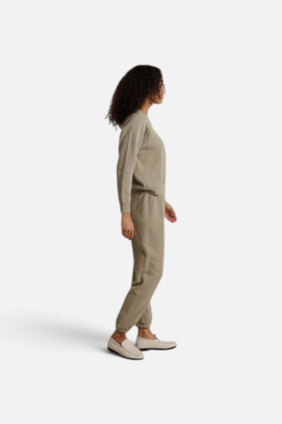 Perfect White Tee Alexi Speckled Terry Sweatshirt in Dark Olive – side view