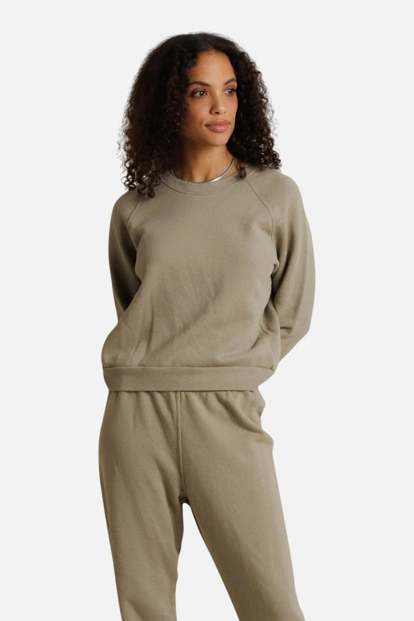 Perfect White Tee Alexi Speckled Terry Sweatshirt in Dark Olive
