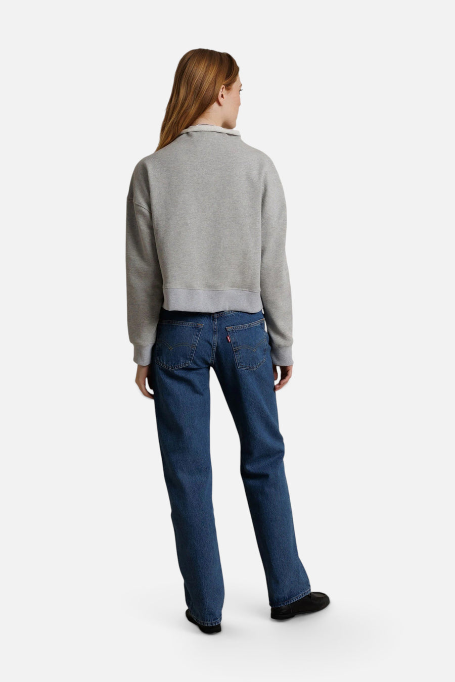 Perfect White Tee Arden French Terry Mock Neck Sweatshirt in Heather Grey – back view