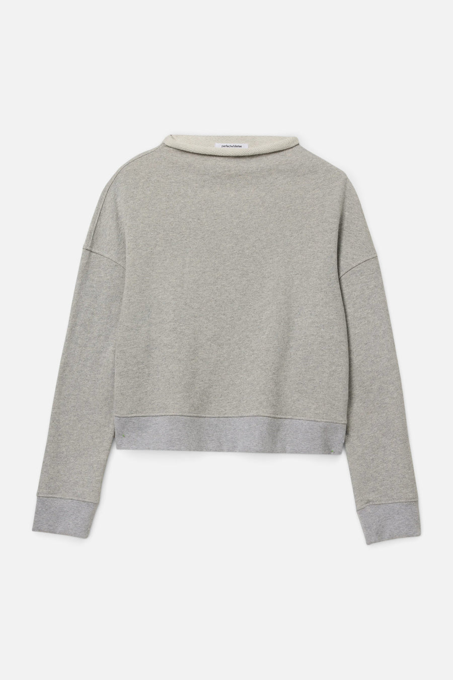 Perfect White Tee Arden French Terry Mock Neck Sweatshirt in Heather Grey – flat lay