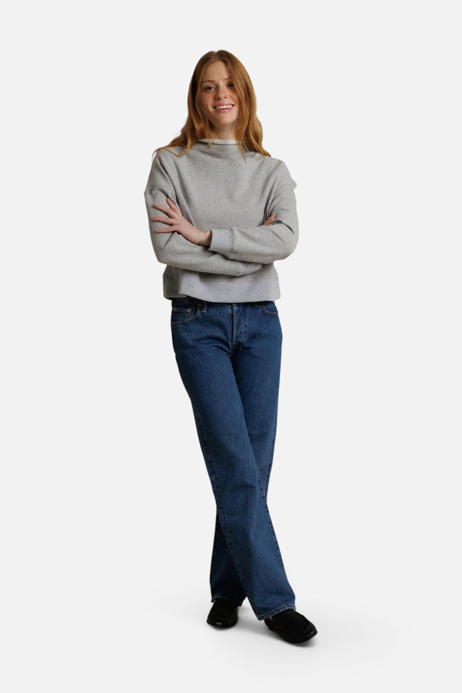Perfect White Tee Arden French Terry Mock Neck Sweatshirt in Heather Grey – full length