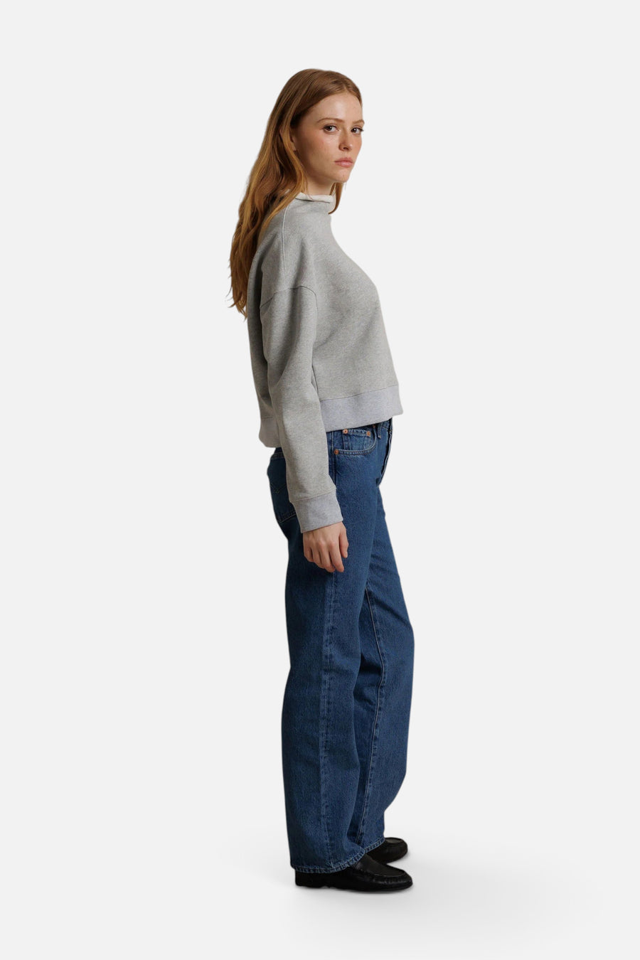 Perfect White Tee Arden French Terry Mock Neck Sweatshirt in Heather Grey – side view