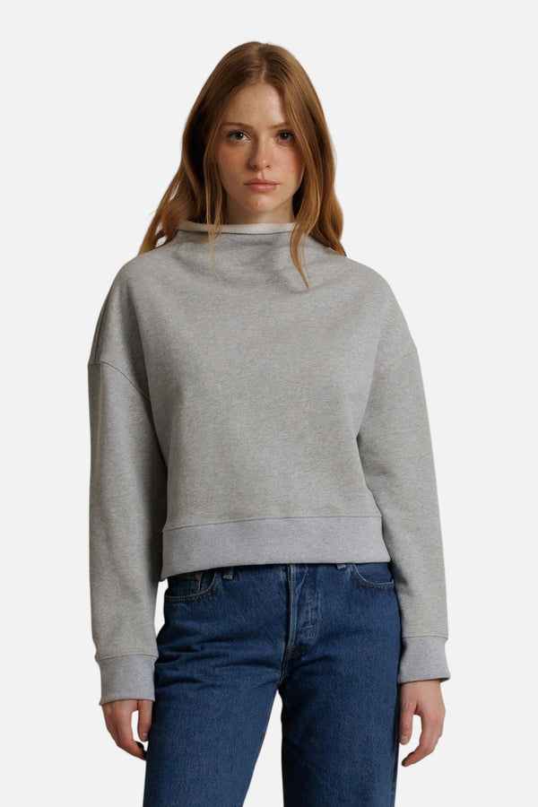 Perfect White Tee Arden French Terry Mock Neck Sweatshirt in Heather Grey
