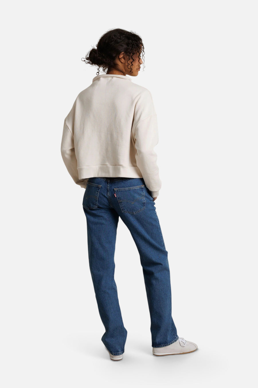 Perfect White Tee Arden French Terry Mock Neck Sweatshirt in Sugar – back view