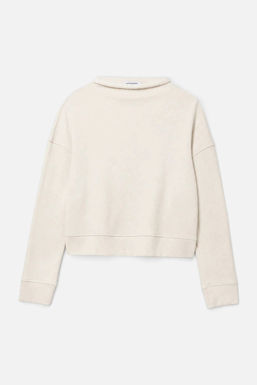 Perfect White Tee Arden French Terry Mock Neck Sweatshirt in Sugar – flat lay