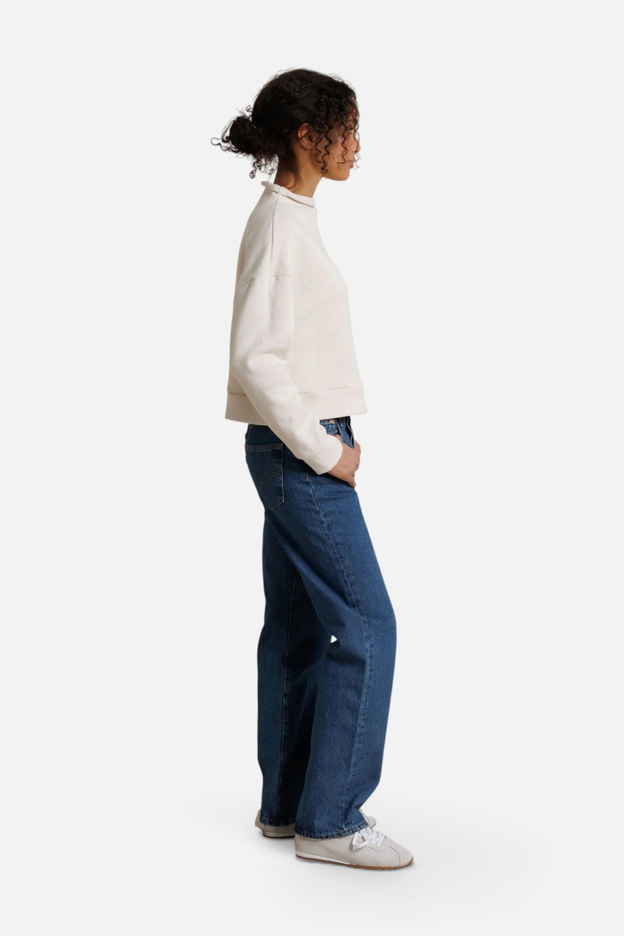 Perfect White Tee Arden French Terry Mock Neck Sweatshirt in Sugar – side view