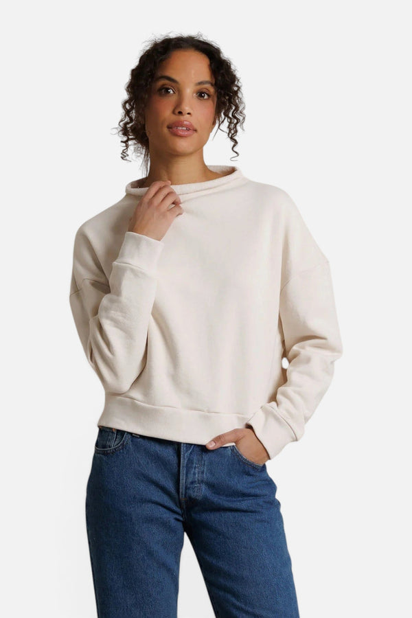 Perfect White Tee Arden French Terry Mock Neck Sweatshirt in Sugar