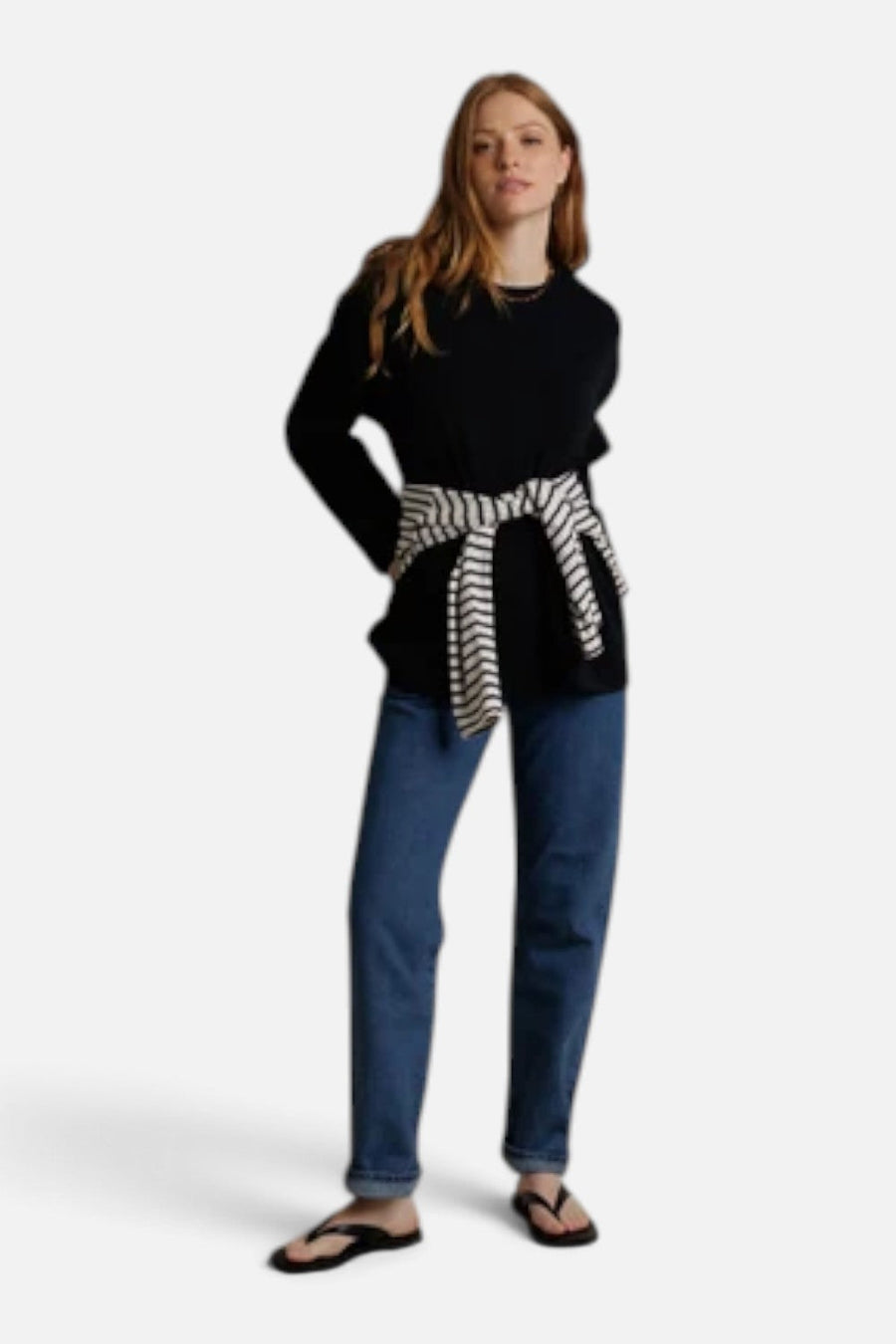 Perfect White Tee Claire Oversized Long Sleeve Tee in True Black – flat lay