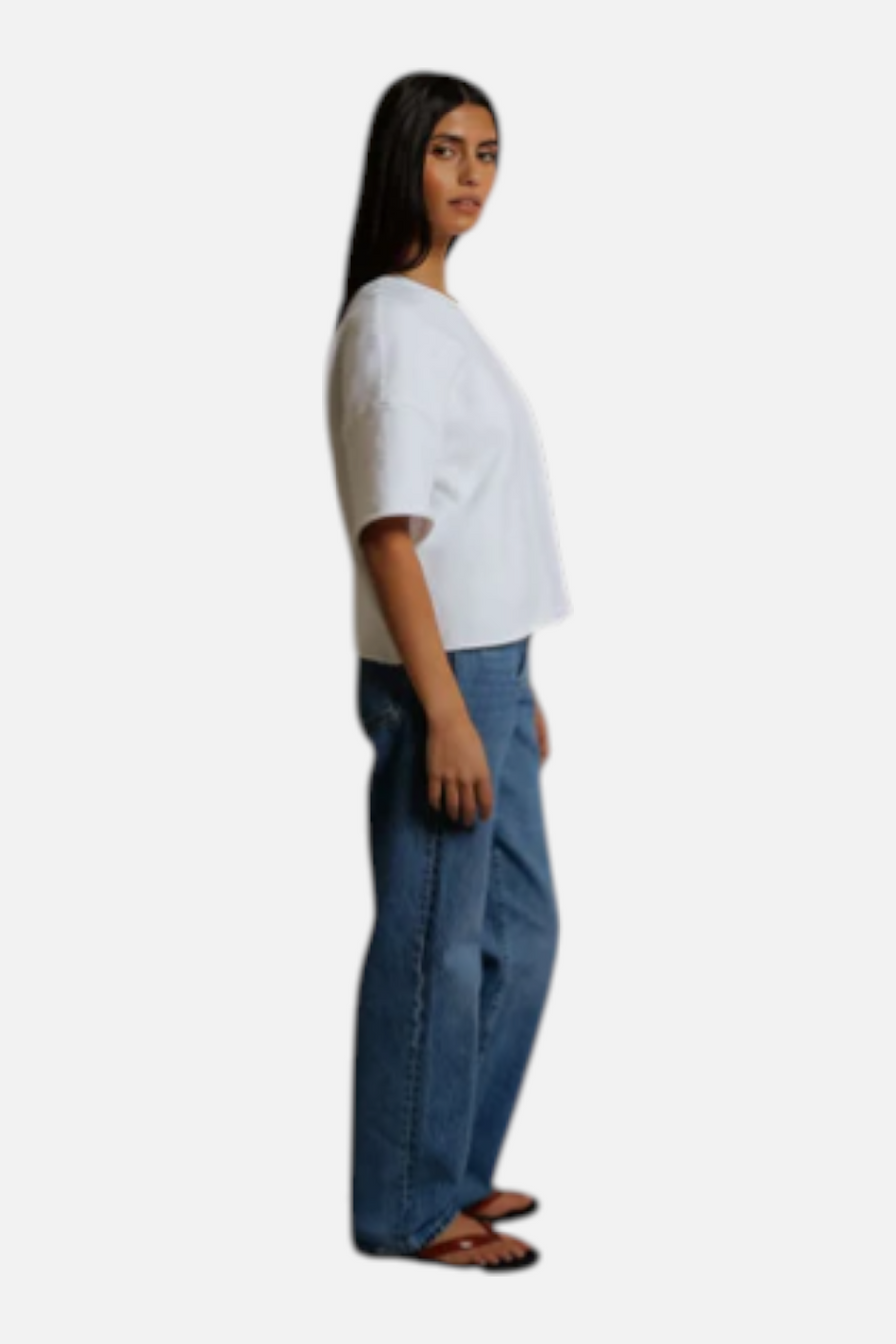 Perfect White Tee Ezra Short Sleeve Sweatshirt in White – back view