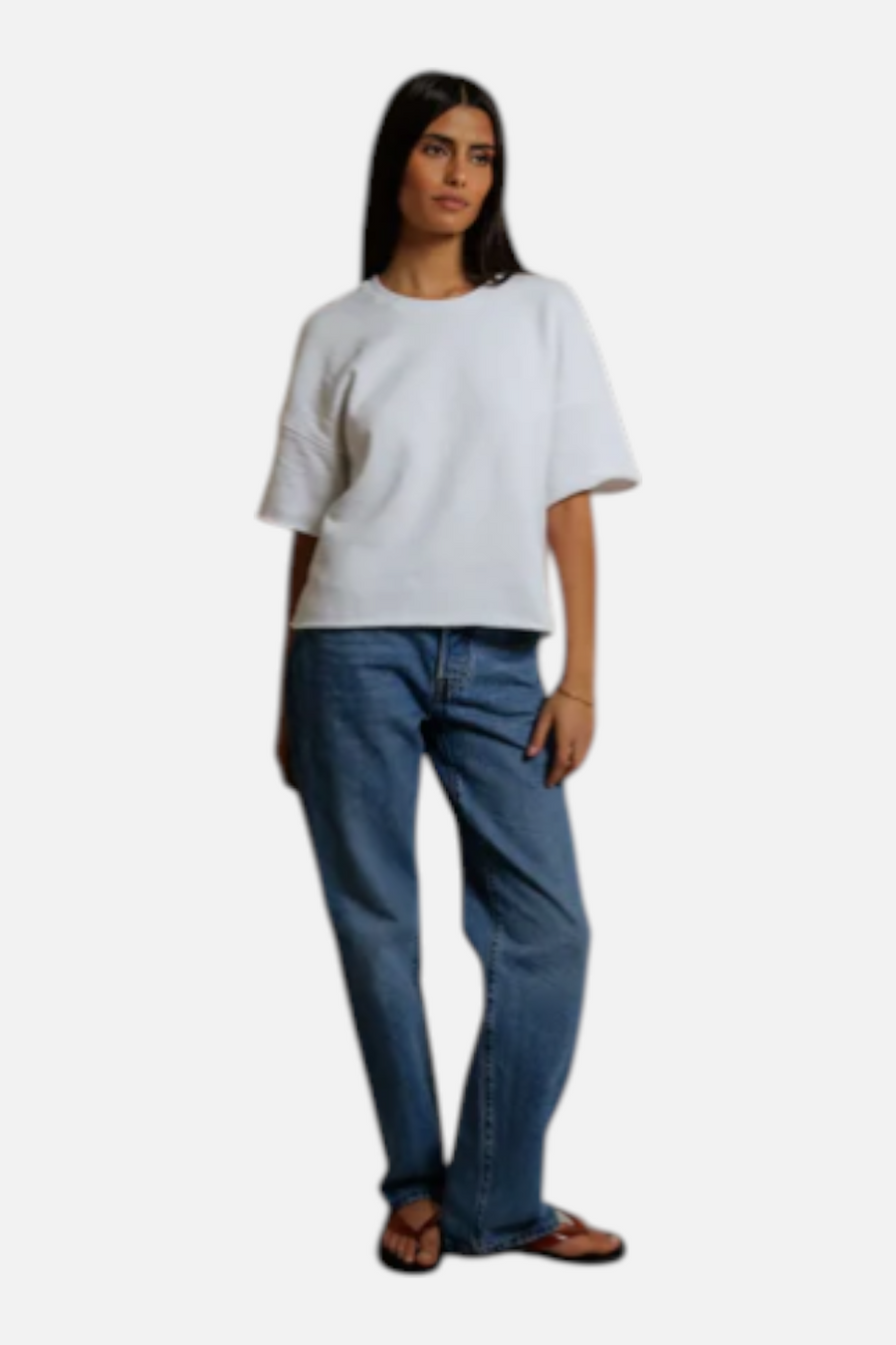Perfect White Tee Ezra Short Sleeve Sweatshirt in White – front view
