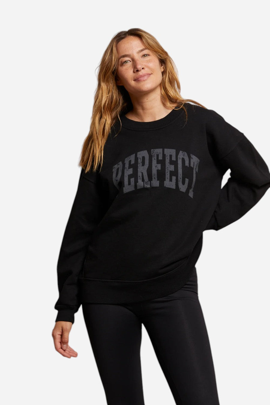 Perfect White Tee French Terry Perfect Sweatshirt in True Black – front view