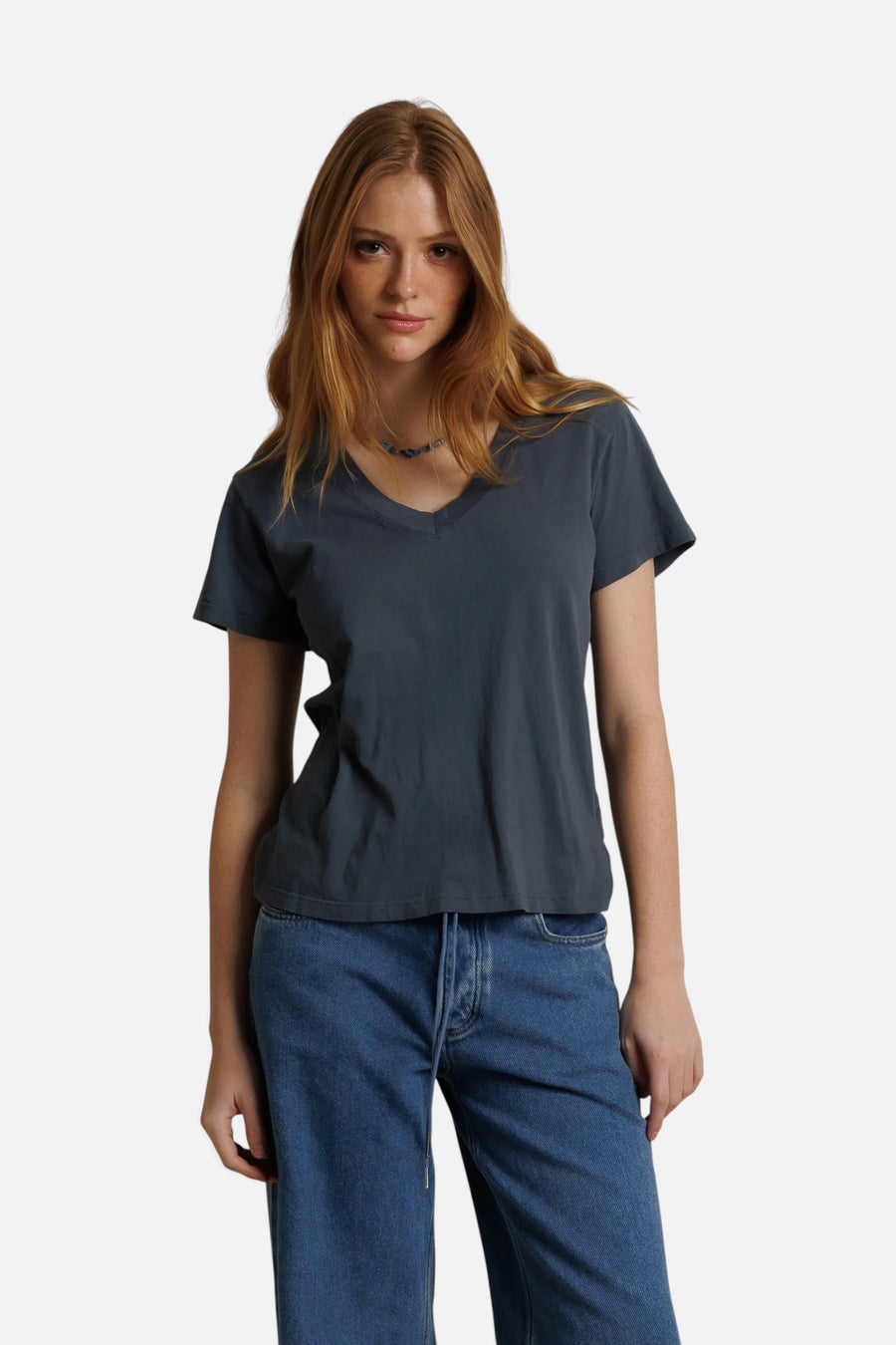 Perfect White Tee Hendrix Boxy V-Neck Tee in Turbulence – front view
