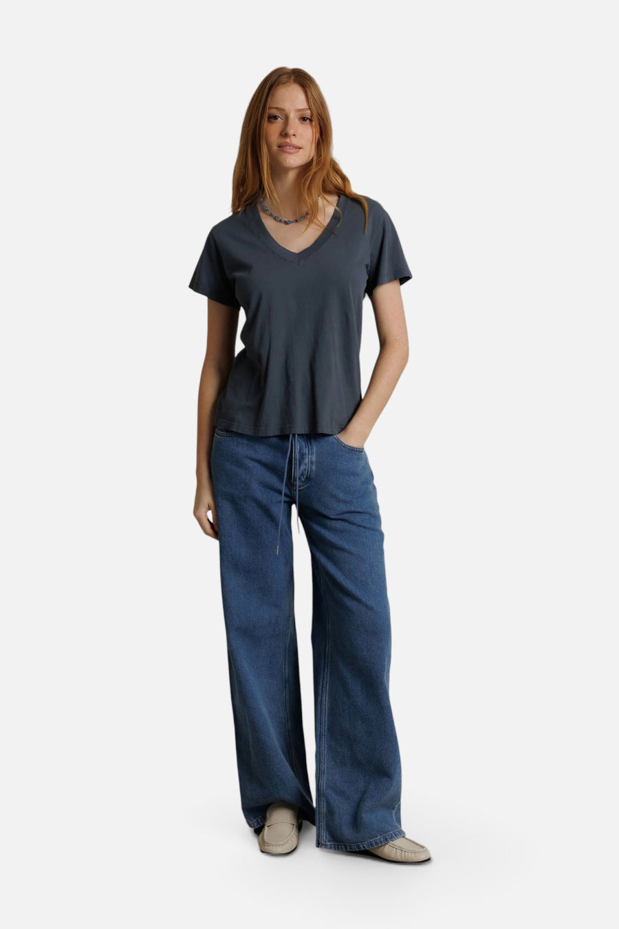 Perfect White Tee Hendrix Boxy V-Neck Tee in Turbulence – full length