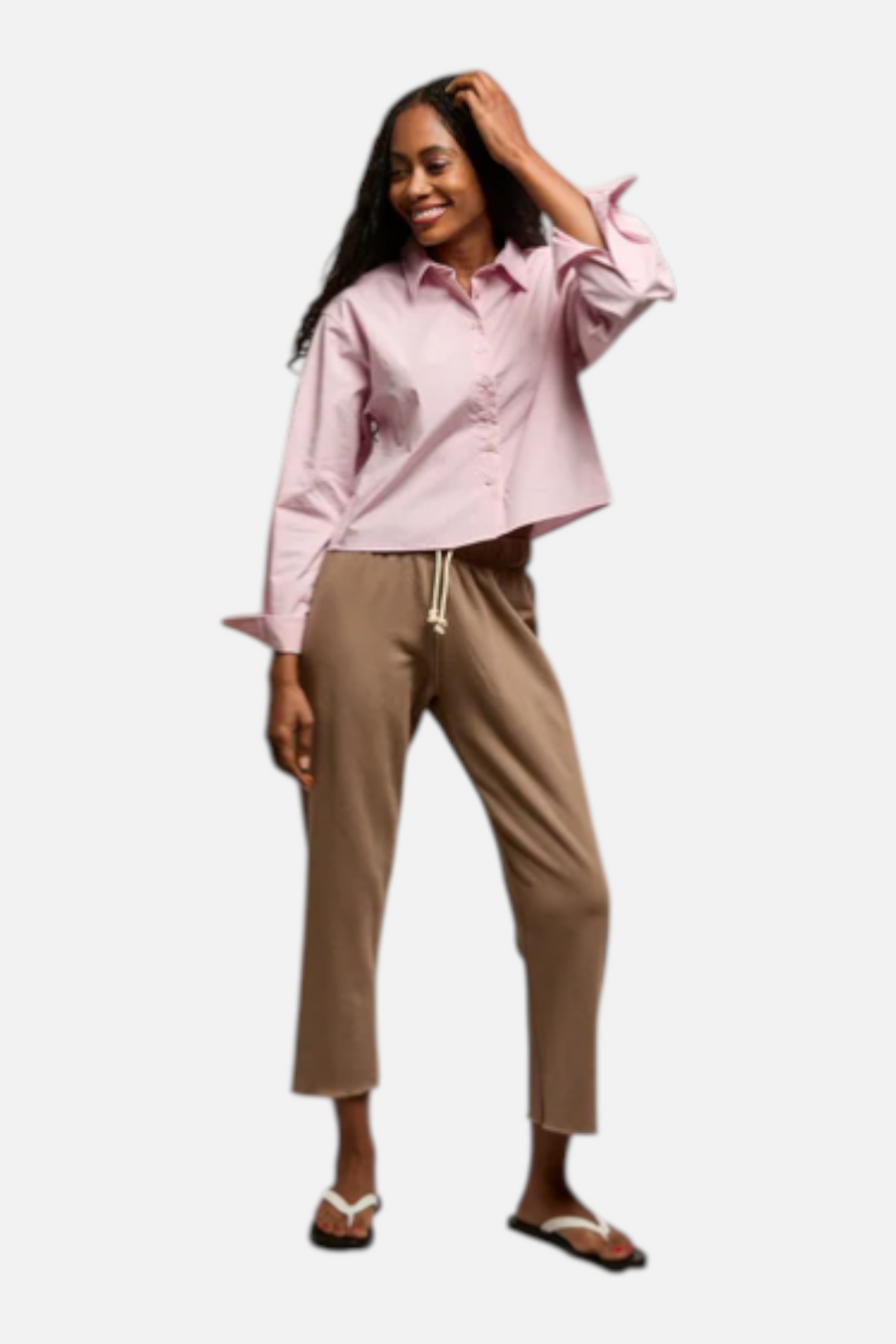 Perfect White Tee Jamaica Beach Fleece Capri Pant in Mocha – front view