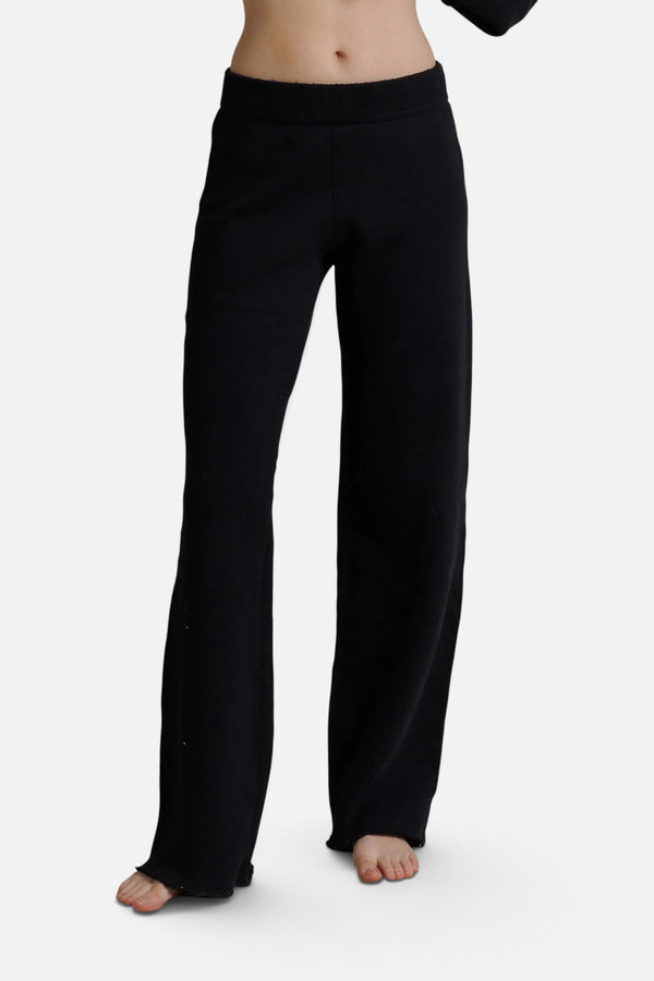 Perfect White Tee Marley Fleece Wide Leg Sweatpant in True Black
