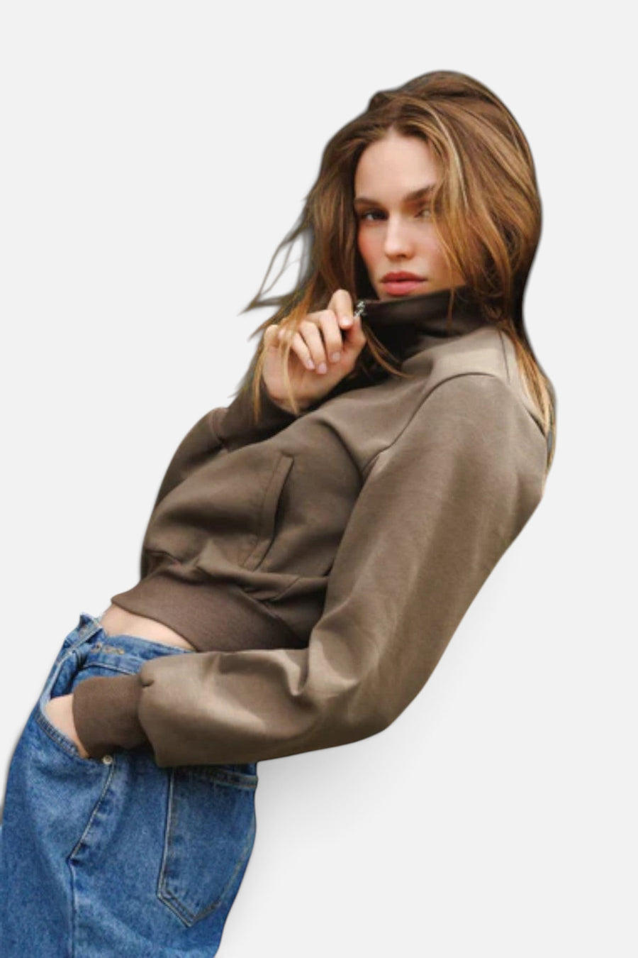 Perfect White Tee Milana Travel Track Jacket in Dark Olive – alternate