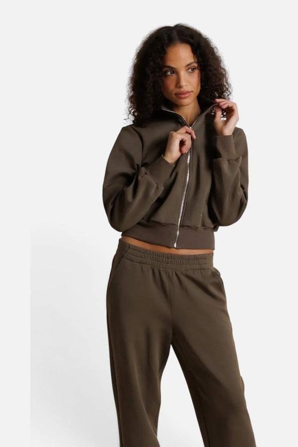 Perfect White Tee Milana Travel Track Jacket in Dark Olive