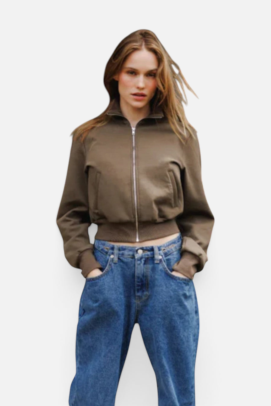 Perfect White Tee Milana Travel Track Jacket in Dark Olive – side view