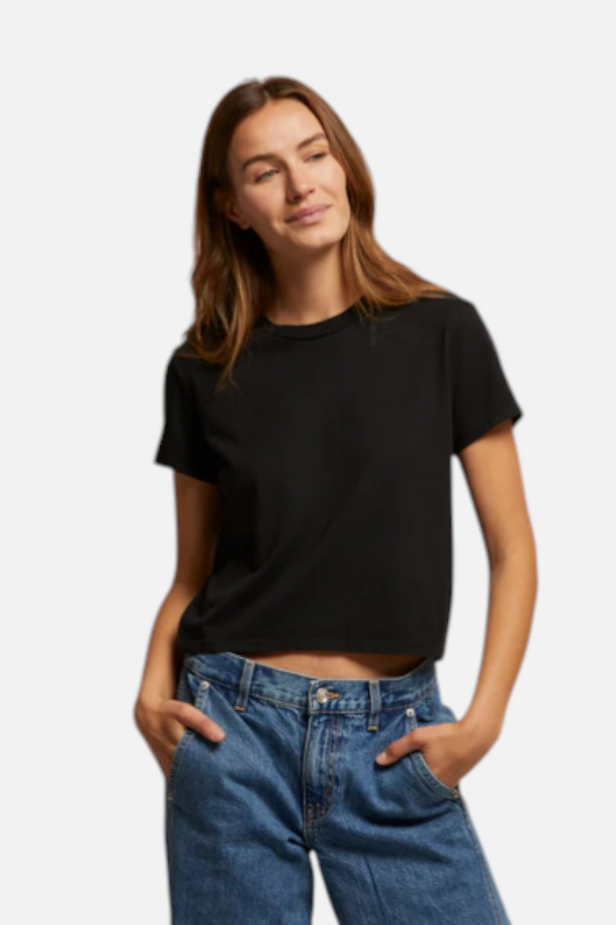 Perfect White Tee Springsteen Baby Tee in Black – front view