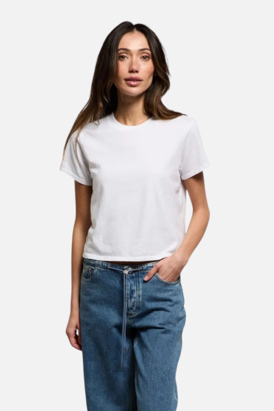 Perfect White Tee Springsteen Baby Tee in White – front view