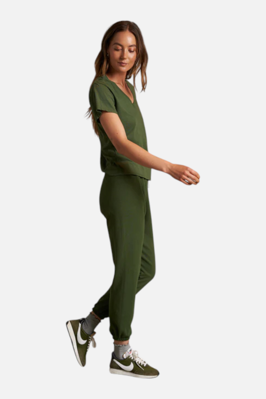 Perfect White Tee Women's Johnny French Terry Sweatpant in Fern Green – side view