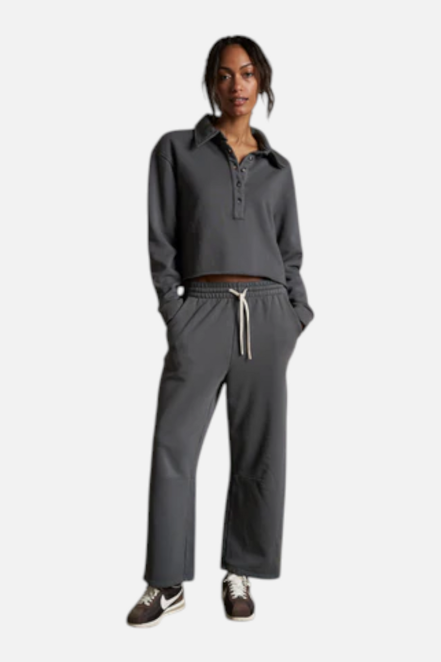 Perfect White Tee Women's Vinny 3/4 Sweatshirt in True Black – back view