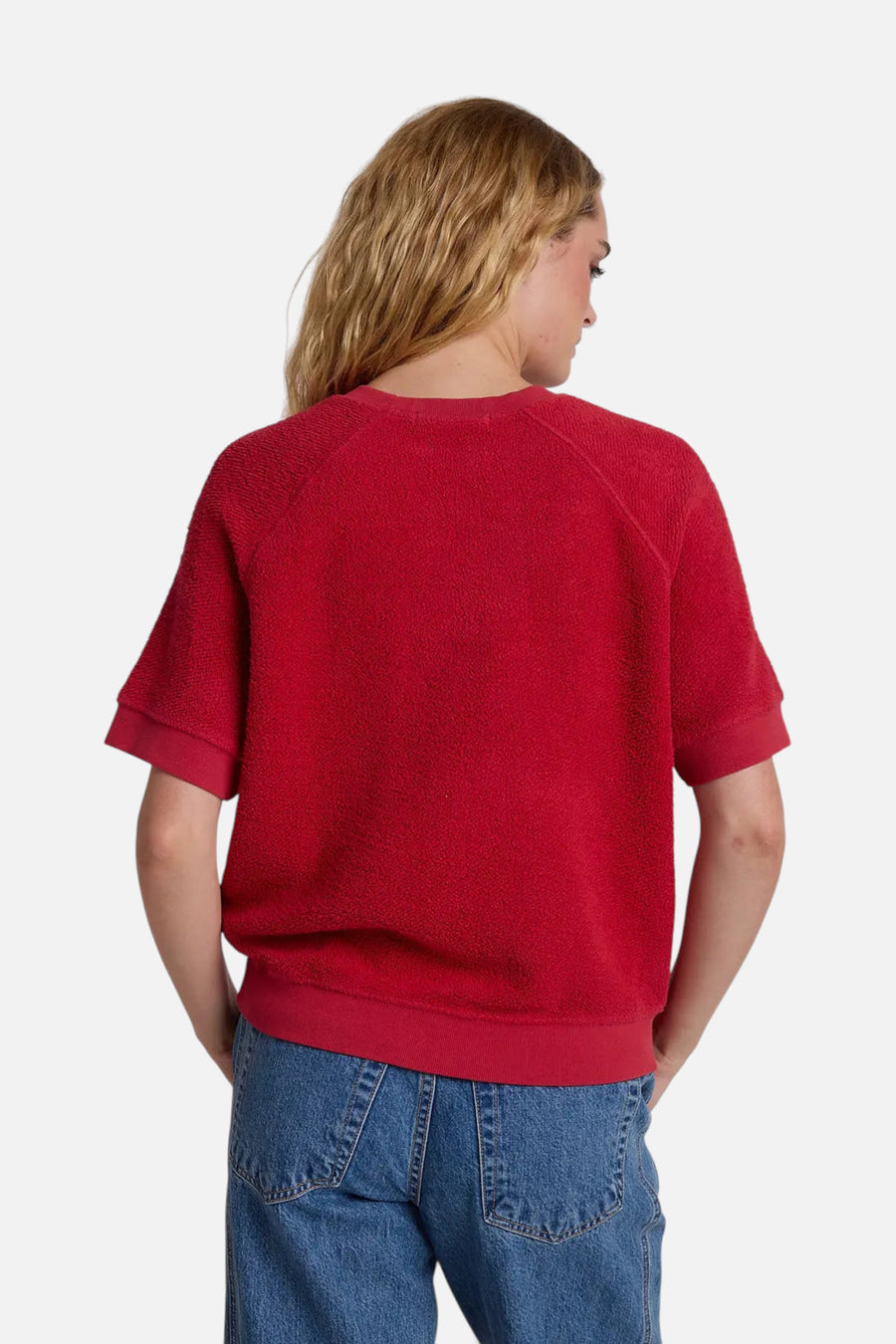 Perfect White Tee Ziggy Short Sleeve Sweatshirt in True Red – back view