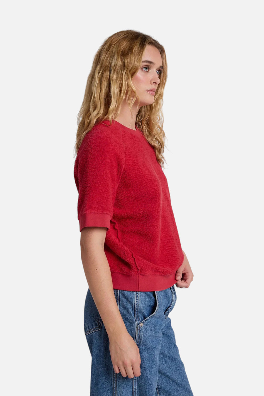 Perfect White Tee Ziggy Short Sleeve Sweatshirt in True Red – side view