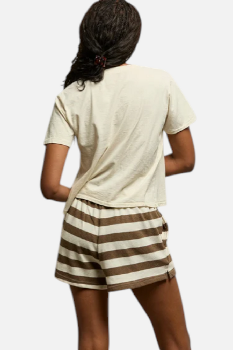 Perfect White Tee Liz Short in Mocha & Natural Stripes