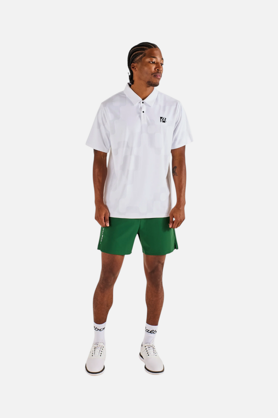 Malbon Golf Men's Performance Mesh Paneled Polo in White