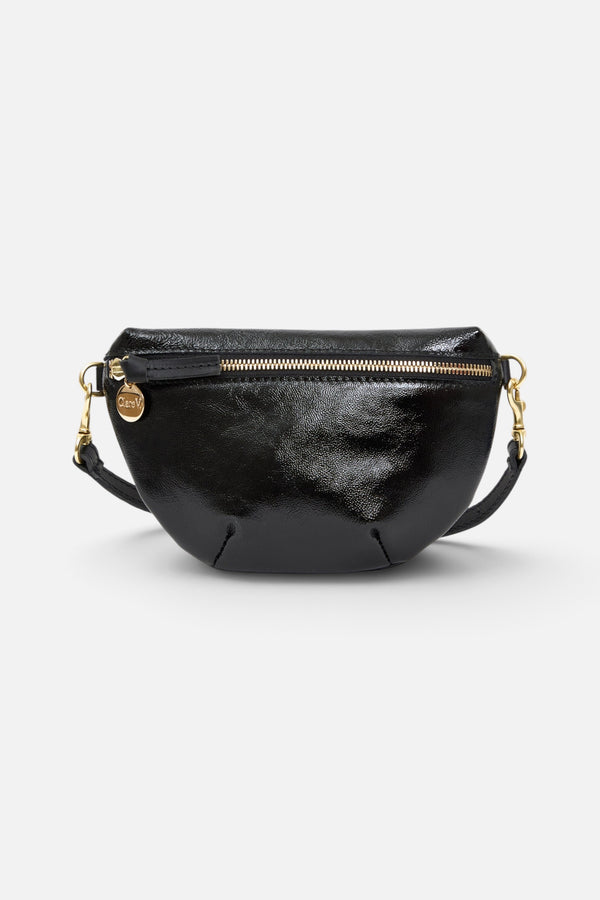 Clare V Petite Fanny in Black Crinkle Patent