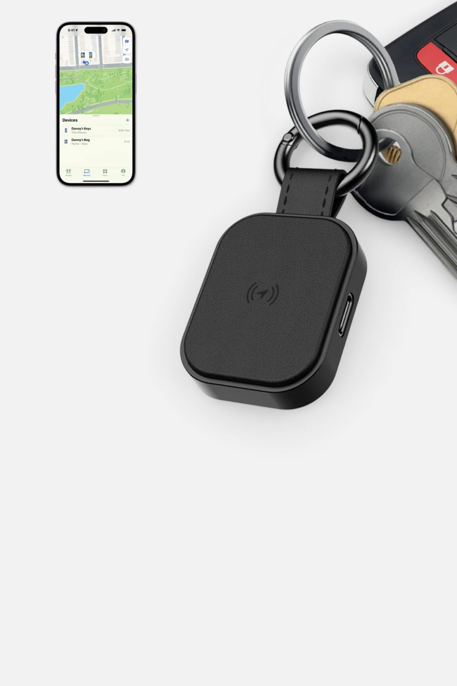 Phunkee Tree Leather Tag Tracker – front view