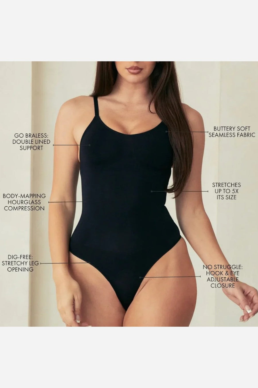 Pinsy Shapewear V Neck Spaghetti Butter Sculpt Seamless Shapewear Bodysuit in Black – alternate