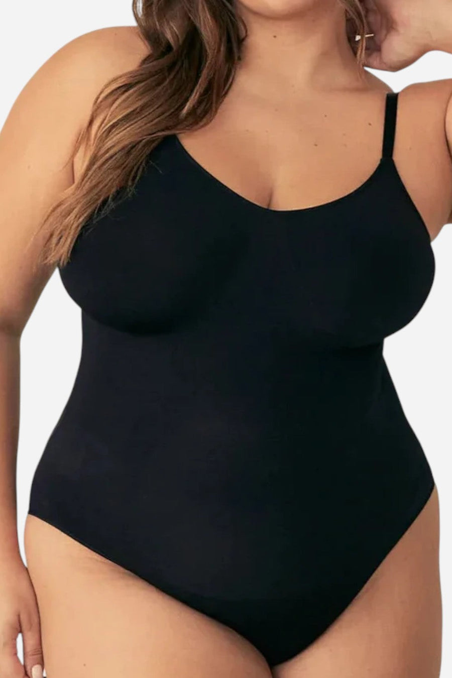 Pinsy Shapewear V Neck Spaghetti Butter Sculpt Seamless Shapewear Bodysuit in Black – detail