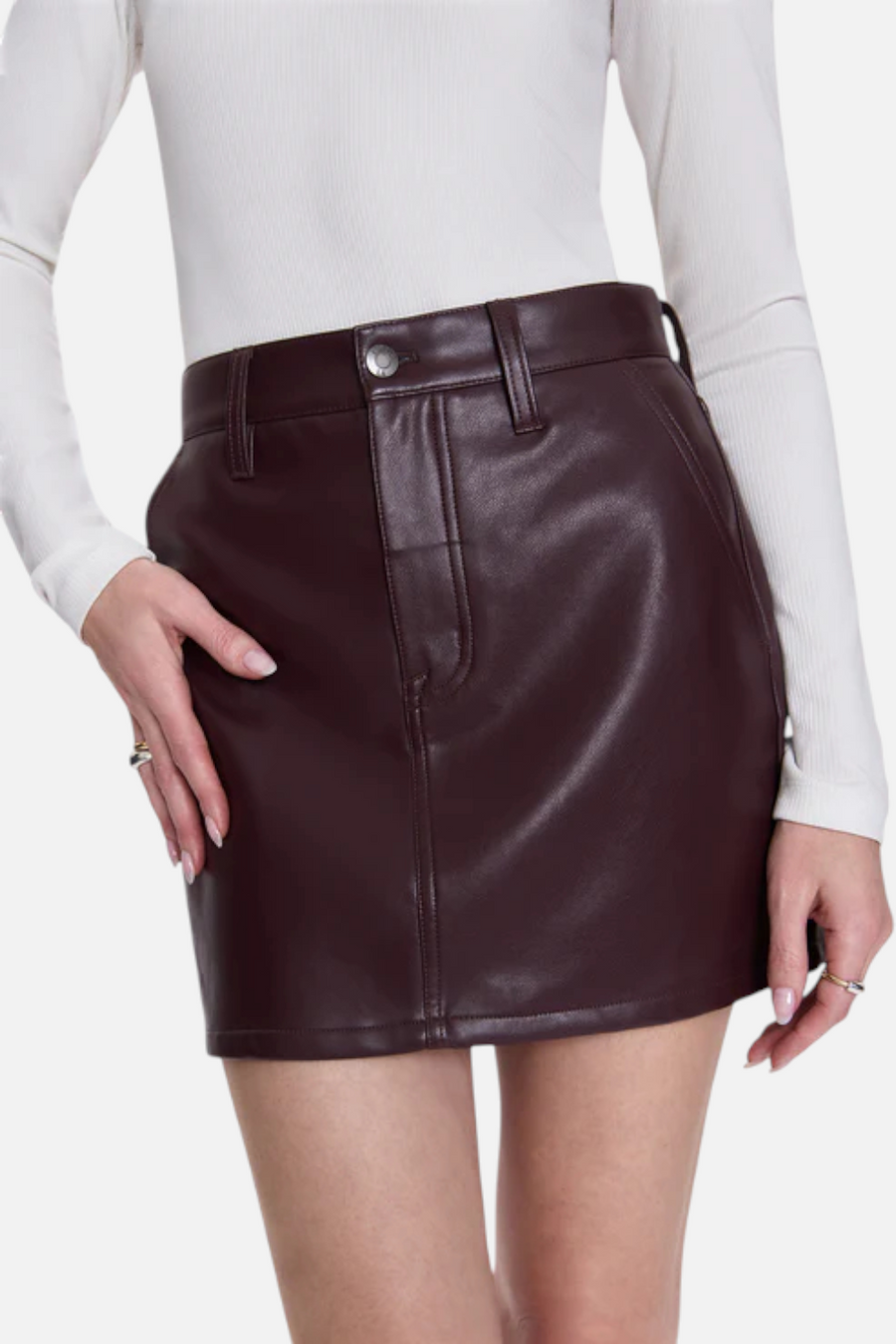 Pistola Abi High Rise Mini Skirt in Cabernet – flat lay