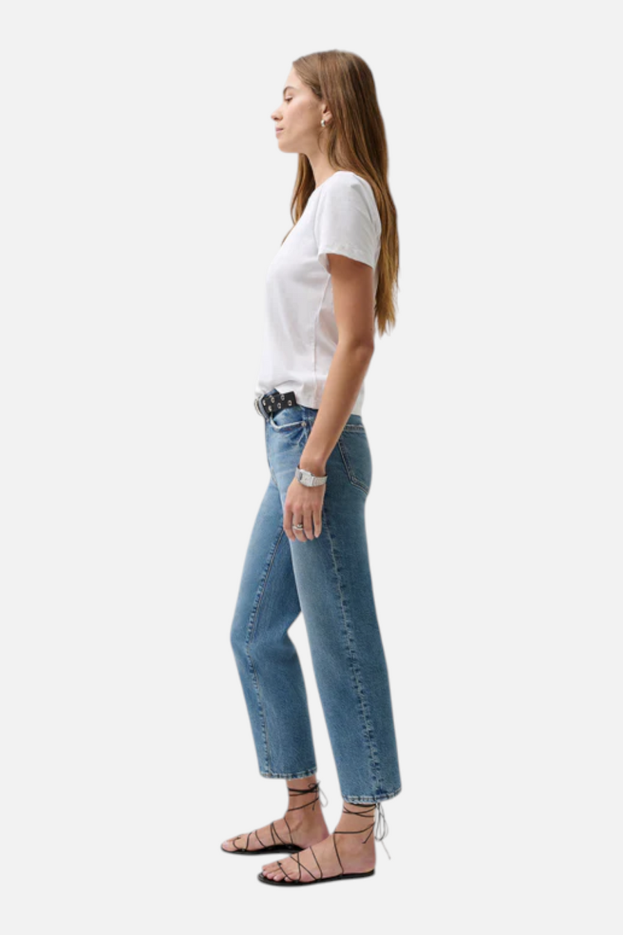 Pistola Aleks Mid Rise Crop Straight Jean in River – detail