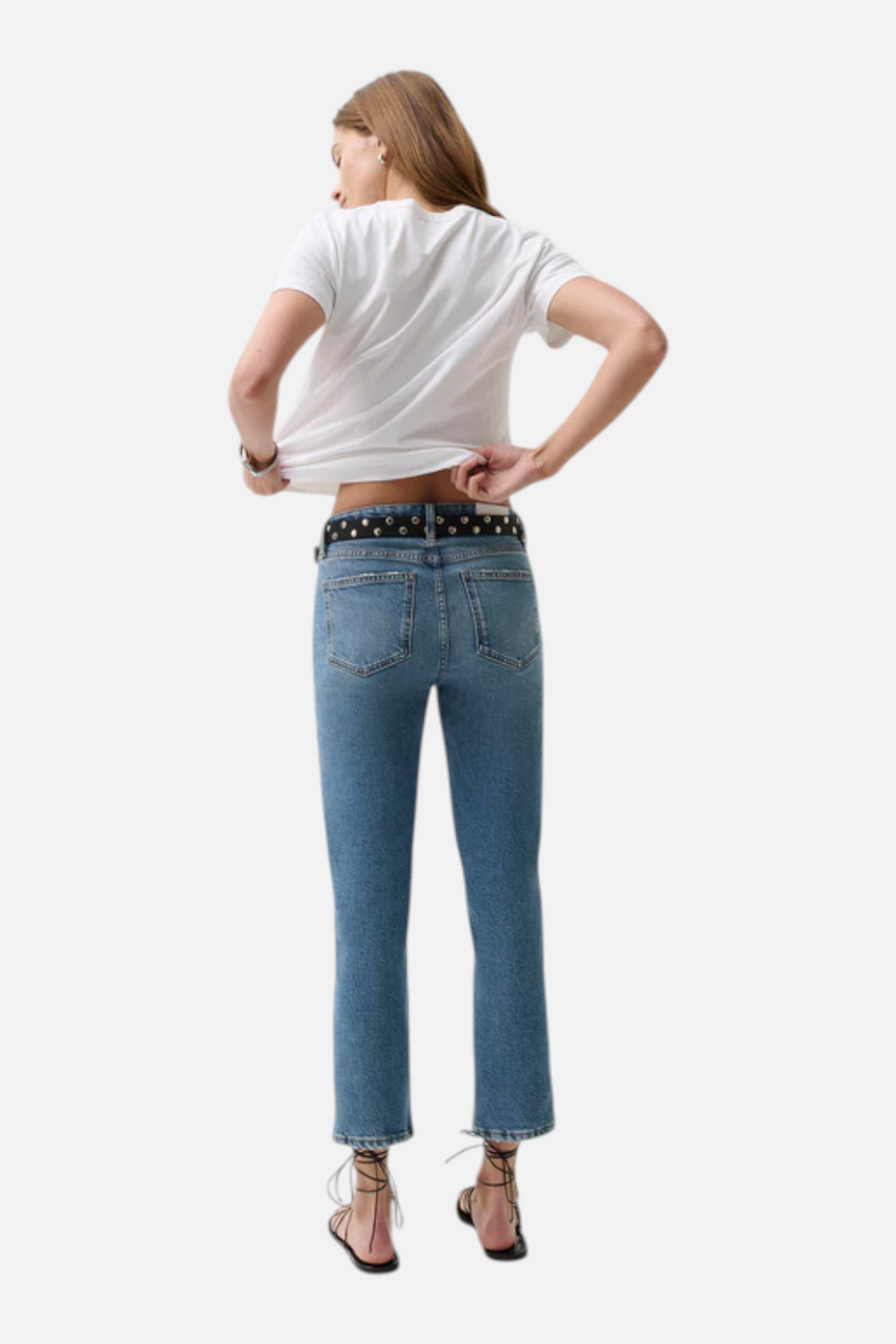 Pistola Aleks Mid Rise Crop Straight Jean in River – flat lay