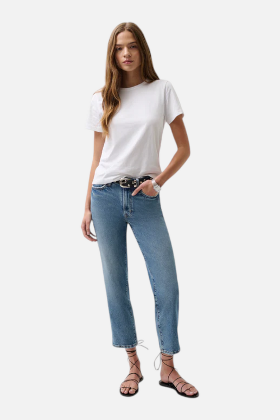 Pistola Aleks Mid Rise Crop Straight Jean in River – front view